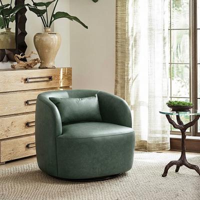 "KINWELL 34"" W Swivel Faux Leather Barrel Armchair Upholstered PU Accent Chairs"