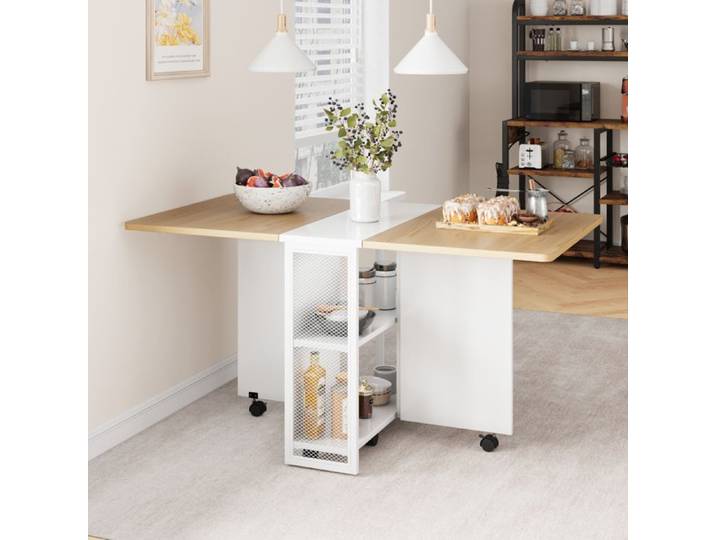 Table à Manger - PROMIRACAL - Pliante - Chêne et Blanc - 78x127x78cm - Multifonctionnelle