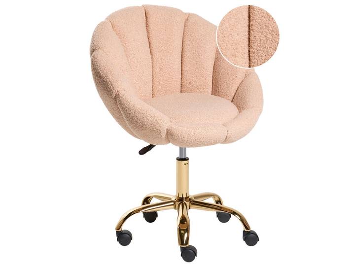 Beliani Schreibtischstuhl Bouclé Pfirsichrosa Annabelle, Pink, 66x81x39 cm, Büromöbel, Bürostühle, Drehstühle
