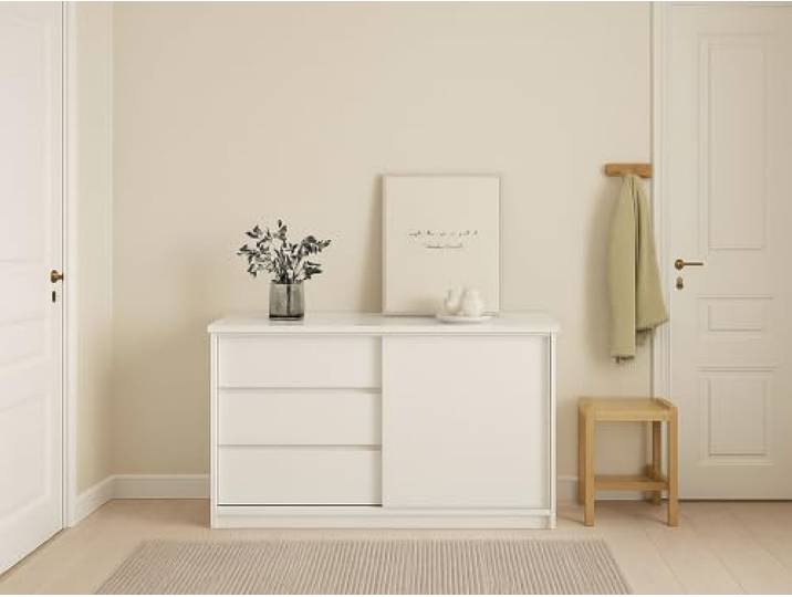 Dmora - Kommode Nathalie, Wohnzimmerbuffet, Wohnzimmer-Sideboard, Moderne Küchen-Speisekammer, 119x50 h76 cm, Weiß