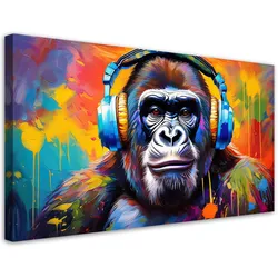 LEINWANDBILD Bunter Affe mit Kopfhörern 100x50cm