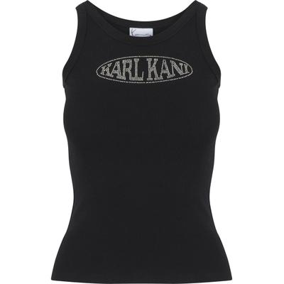 Muskelshirt KARL KANI "Karl Kani Woven Signature Rhinestone Rib Tank", Damen, Gr. XS, schwarz, 100% Baumwolle, bedruckt, slim fit, U-Boot-Ausschnitt, Shirts