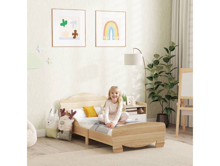 AIYAPLAY Lit Enfant 70x140cm Bois Naturel avec Barrières Ours