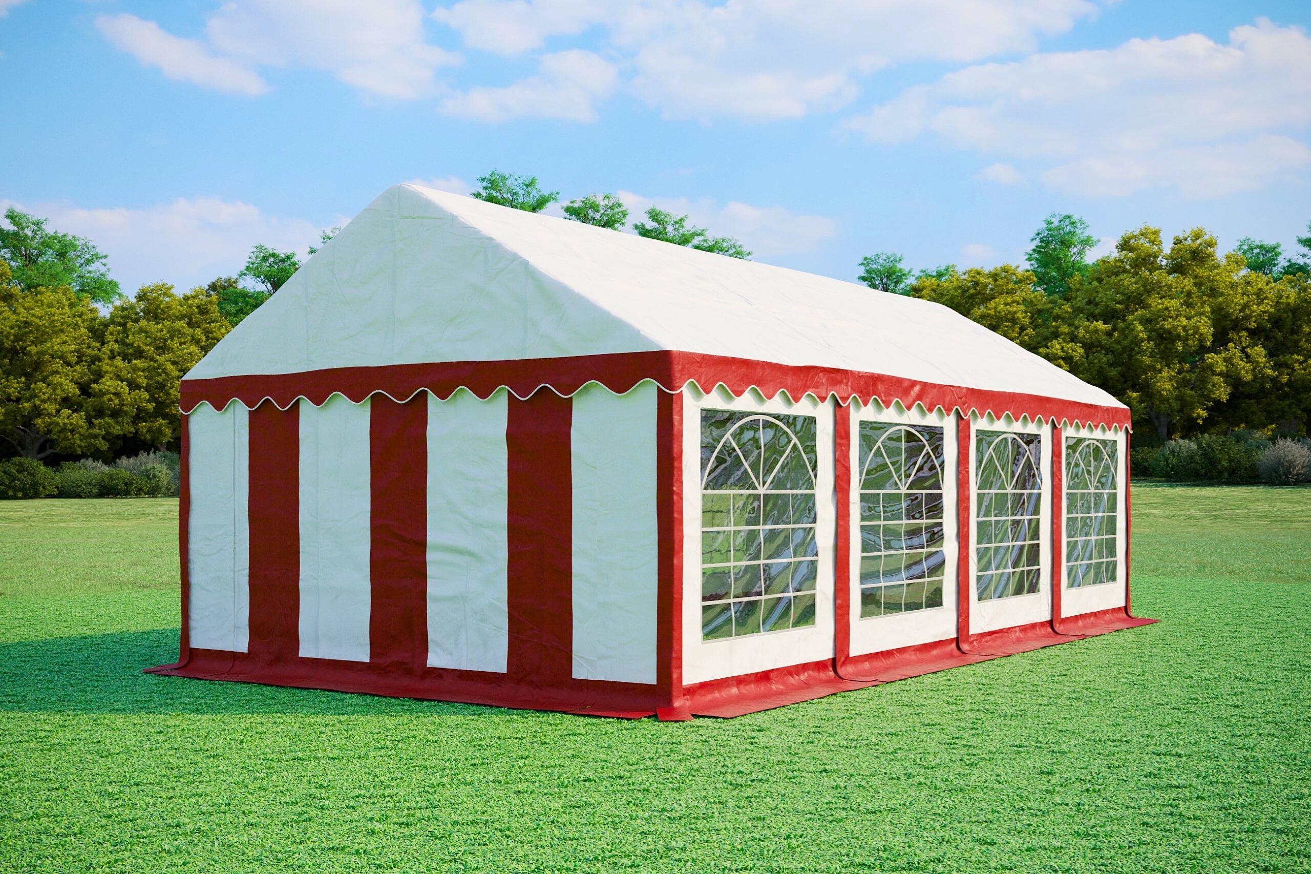 Partyzelt 4x8m - PVC Premium Feuerfest - Rot und Weiß