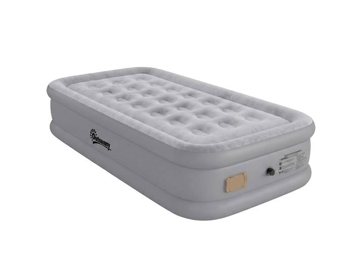 Matelas gonflable simple Outsunny 190X97X39 cm avec pompe intégrée, gonflage en 3 min, dégonflage en 2 min, matelas gonflable pliable et imperméable, sac de transport, surface floquée, charge 200 kg,