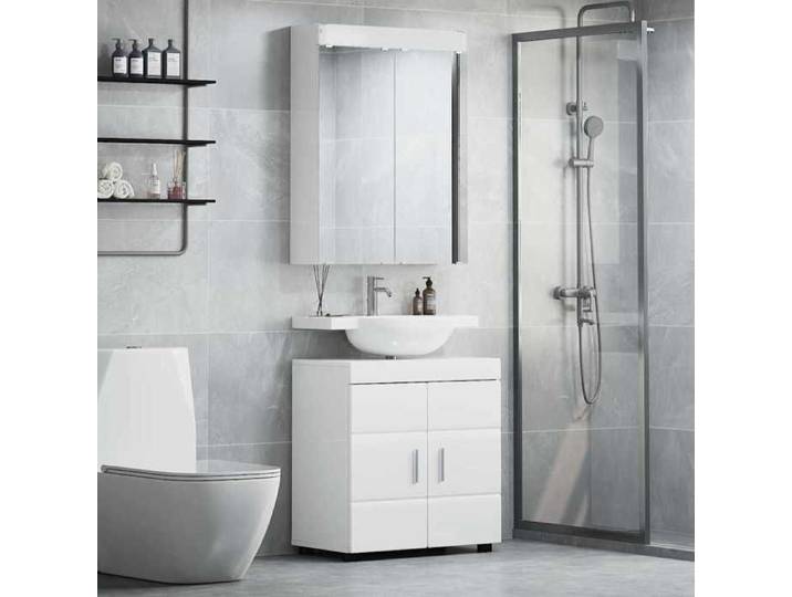Blanc Ensemble de mobilier de salle de bain TULUM Blanc brillant - Meuble Rangement LV30374