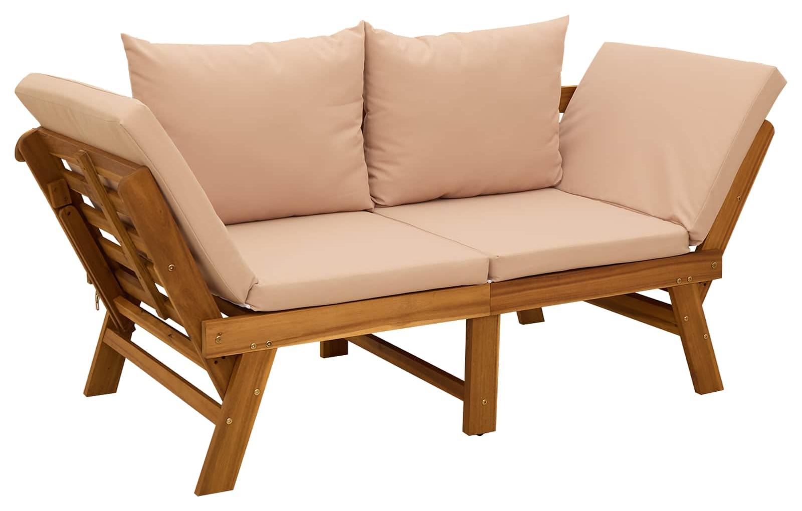 3-in-1 Gartenbank mit Kissen Massives Akazienholz Beige