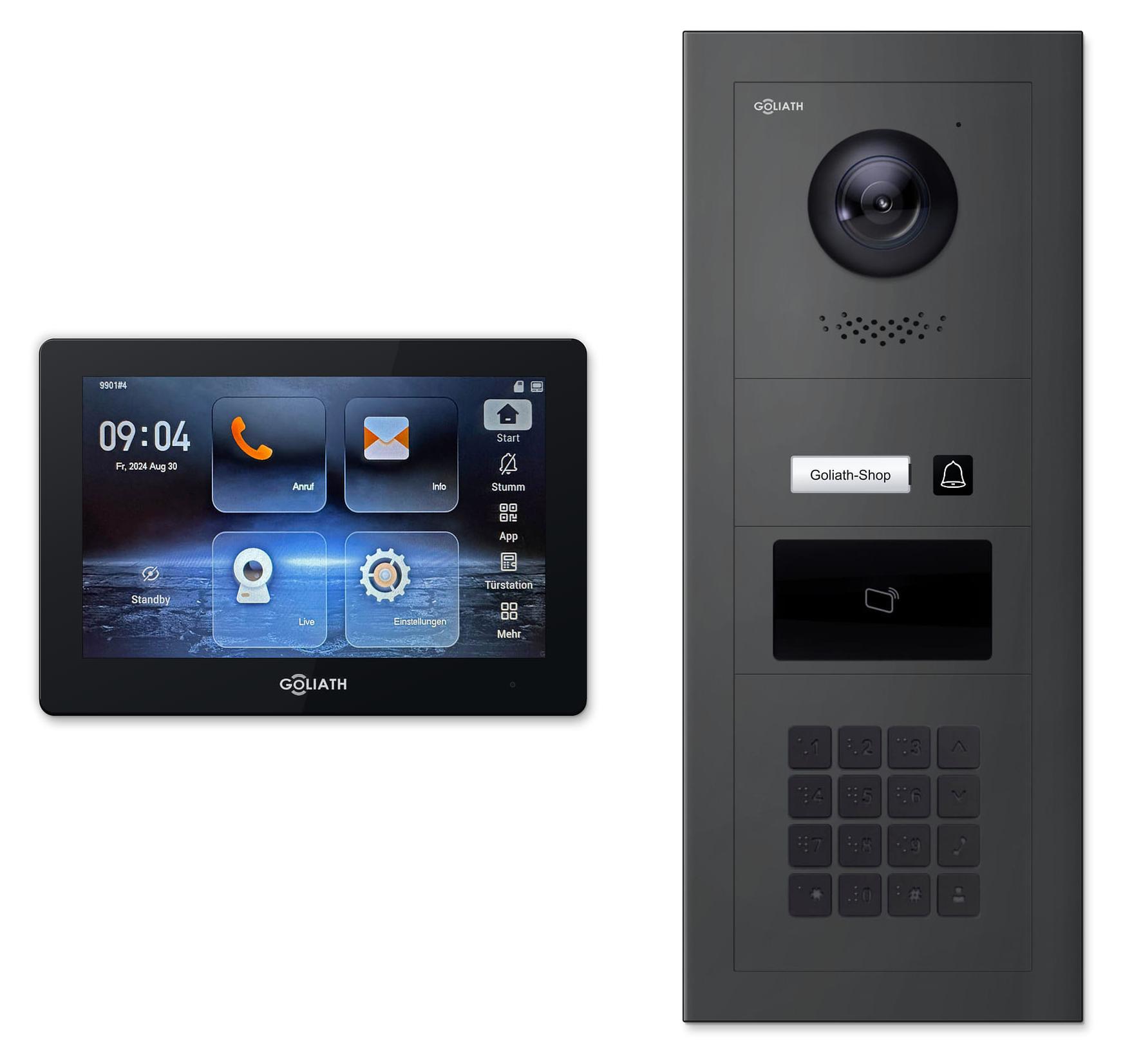 Goliath IP-Video-Türsprechanlage GL-IPH150M für 1 Familie - Zahlencode, RFID : 1 Monitor : 7 Zoll Schwarz : Anthrazit : Unterputzdose Monitor Anzahl: 1 Monitor Monitor Farbe: 7 Zoll Schwarz Montage: Unterputzdose Türklingel Farbe: Anthrazit