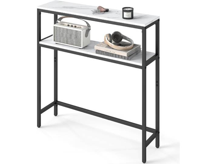 Konsolentisch schmal 2 Ablagen 80cm Marmor Weiss Schwarz