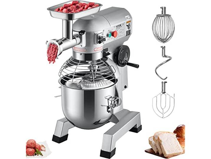 VEVOR Küchenmaschine, 1100 W Knetmaschine 20 L Edelstahl Kompakt Küchenmaschine 120 kg/h Fleischwolf, 20 L Schüssel, Standmixer 3 Geschwindigkeiten, Mixer Multifunktional Zerkleinerer