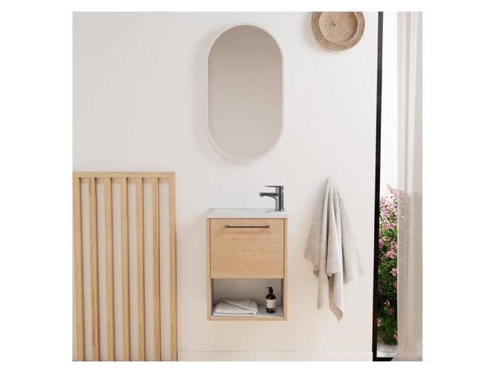 Ensemble lave-mains NIKA avec niche robinet et miroir ovale