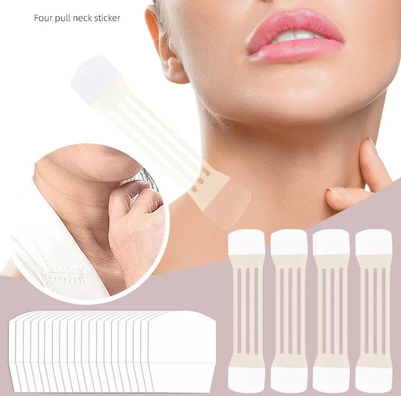 INF Patchs Élastiques Semi-Transparents Double Face pour le Cou avec Sangles Ajustables (4 Sangles, 20 Patchs)