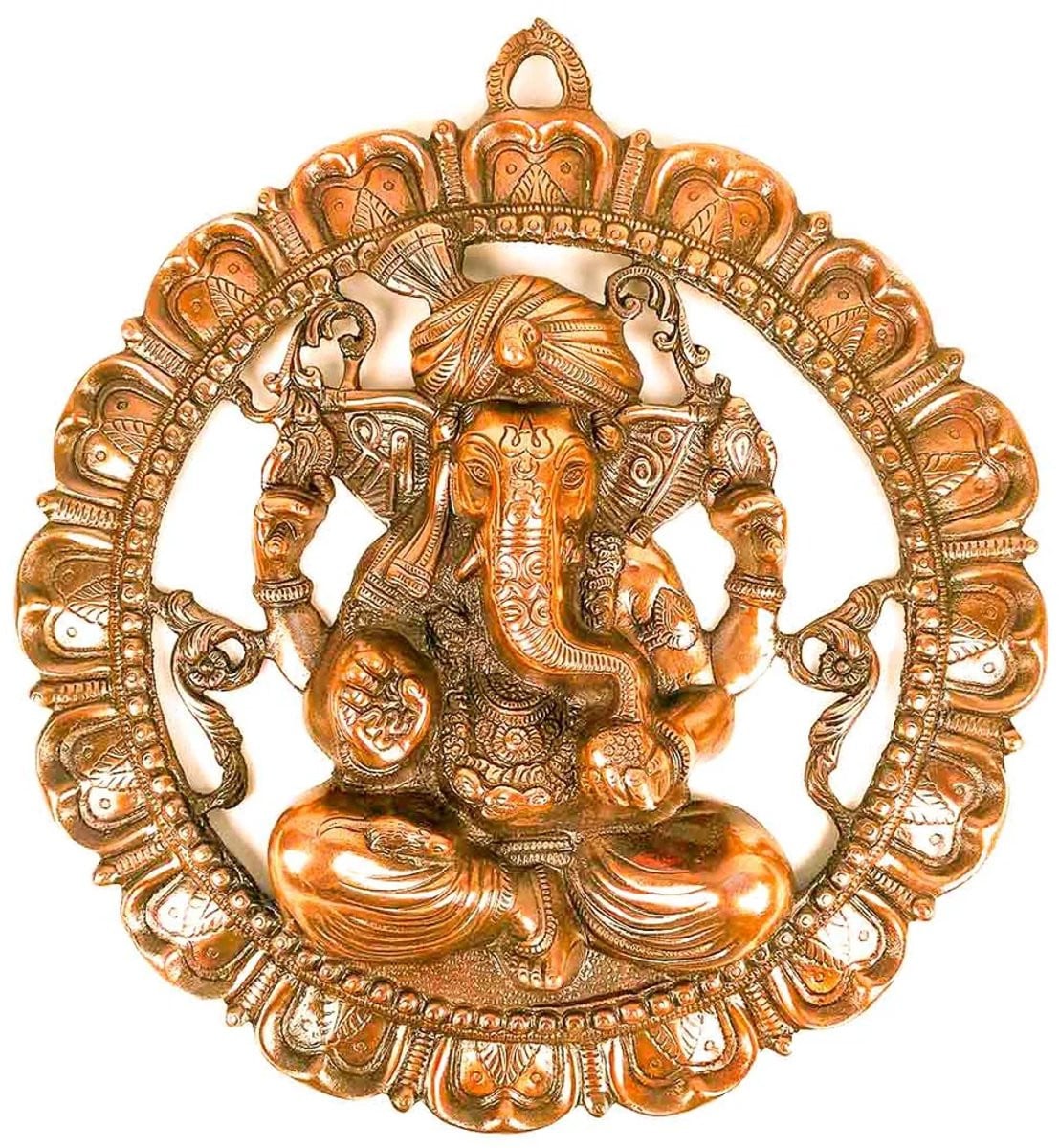 N3 Collecties Koperkleurige Ganesha Wanddecoratie met Lotusrand