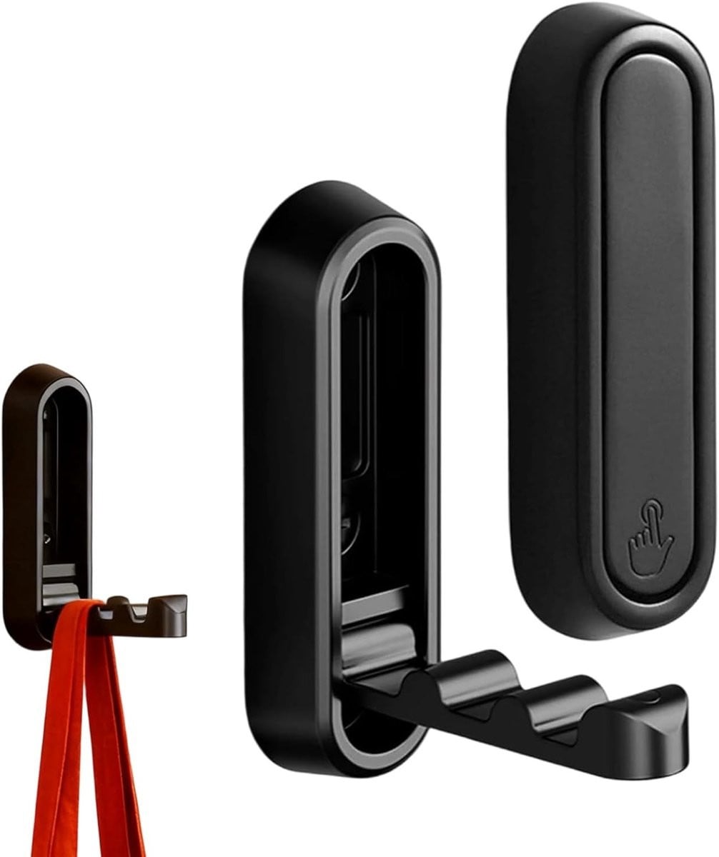 Set van 2 zwarte vouwbare wandhaken van aluminium voor jassen, hoeden en accessoires