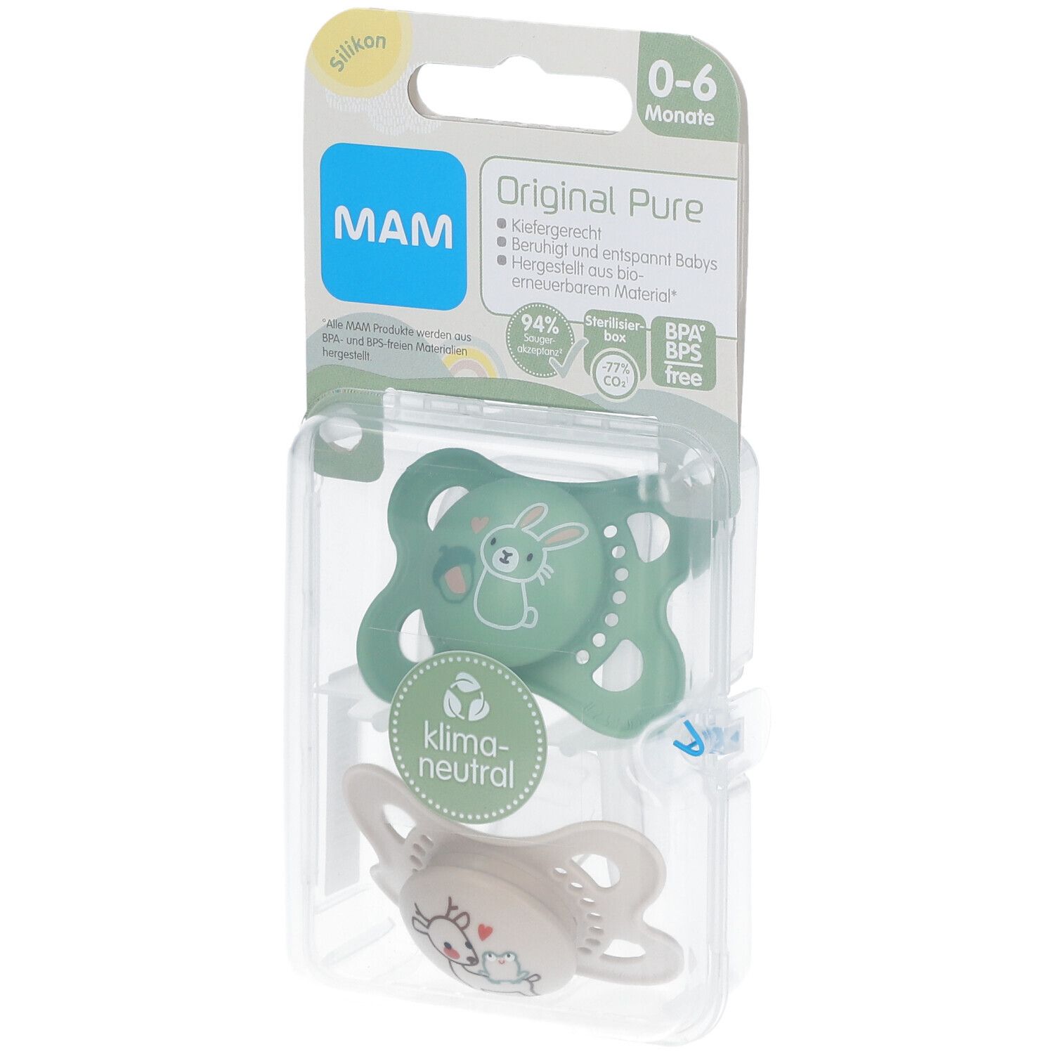 MAM Original Pure Siliconen Fopspeen Groen - Ecru 0-6 Maanden 2 St Sauger