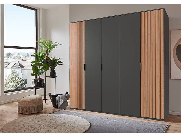 Drehtürenschrank Tunis 225cm Schwarz/Graphit/Eiche Artisan Dekor