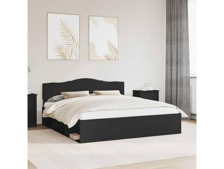 RJPLMFV Bettgestell, Schwarz, 180 x 200 cm, massives Kiefernholz Lattenrost inklusive, modernes Design, einfache Reinigung, für Schlafzimmer oder Studio