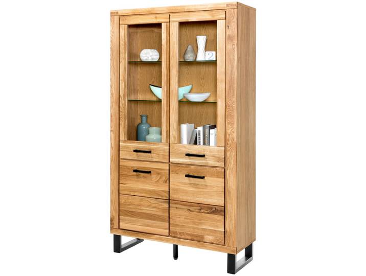 Vitrine CELINA Metall 199 x 108 x 40 cm Eiche teilmassiv...