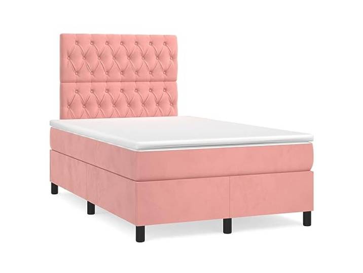 PUGYNBK Boxspringbett aus Samt, Rosa, 120 x 200 cm Verstellbares Kopfteil, Taschenfederkernmatratze, mittlere Festigkeit, Matratzenschoner