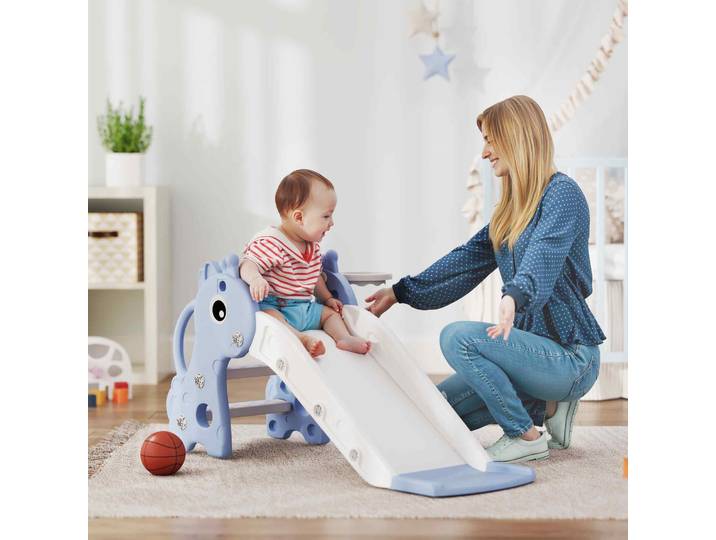 AIYAPLAY Toboggan Enfants 3-en-1 Girafe Bleu avec Panier