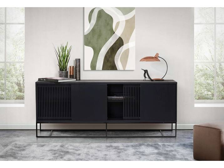 Sideboard WOODMAN Ende, Kommode, Anrichte , schwarz, B:188cm H:75cm T:45cm, FSC-zertifiziertes teilmassives Holz, Sideboards, Sideboard, Kommode, teilmassiv, Metallfüsse, Breite 188 cm, FSC