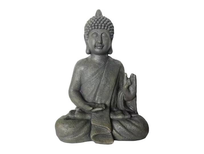 Relaxdays Buddha Figur sitzend, 52 cm, Gartenfigur, Vintage Dekofigur Wohnzimmer, wetterfest, frostsicher, anthrazit