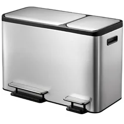 PROREGAL Rechteckiger Treteimer aus gebürstetem Edelstahl mit Soft-Close-Deckel & handlichen Kunststoffgriffen | 24+12 Lit. HxBxT 39x61x32cm | Silber