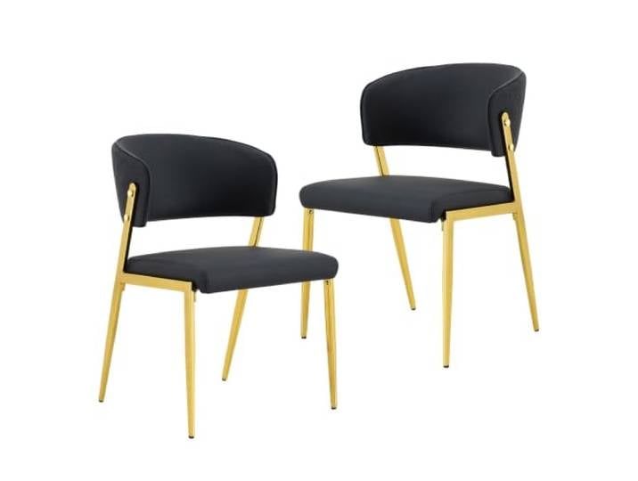 Vexelus 2er Set Moderne gepolsterte Esszimmerstühle aus PU‑Kunstleder, geschwungene ergonomische Rückenlehne, stabiles Metallgestell für Küche Büro Wohnzimmer
