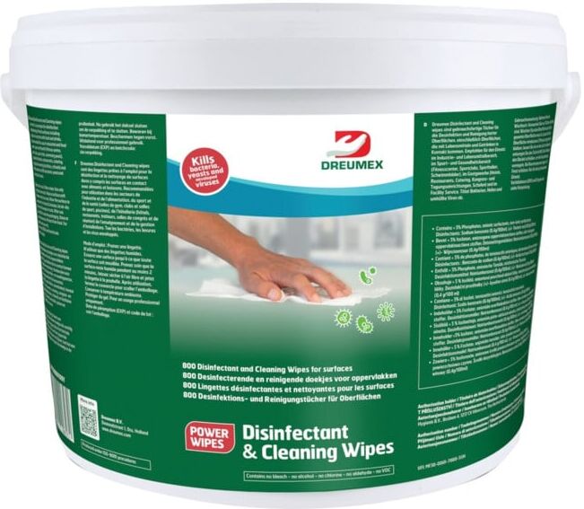 DREUMEX Lingettes désinfectantes et de nettoyage 800 pièces en seau (74708001001)