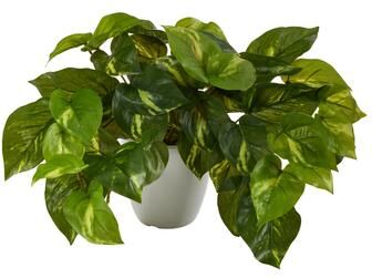Nearly Natural "9"" Pothos Artificial Plant in White Planter (Real Touch) - 4"""