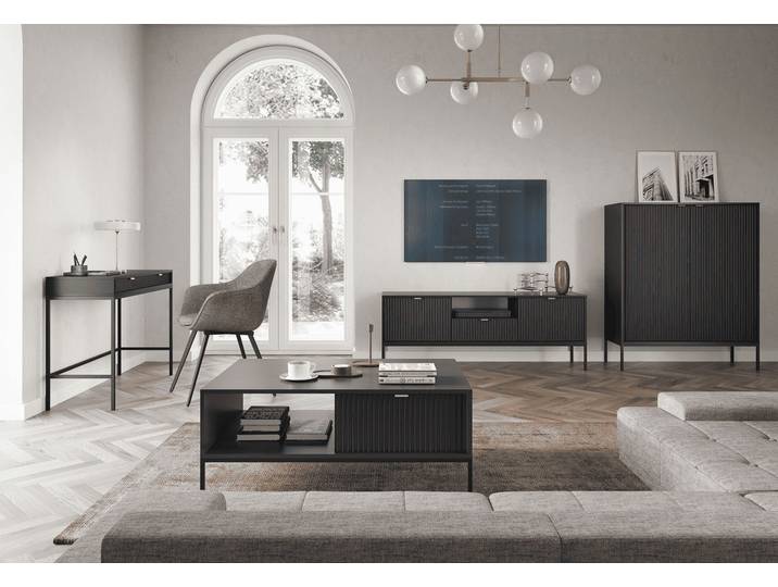Wohnzimmer-Set Wohnzimmer Set 4-teilig – NOVA – Schwarz