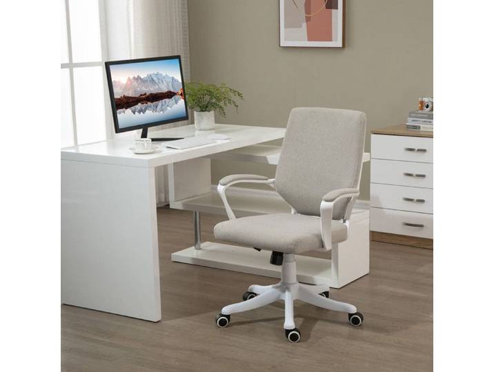 Chaise De Bureau Ergonomique Beige Fauteuil De Bureau FloraGrace Pour Bureau Et Home Office Hauteur Réglable 62x69x92-100cm