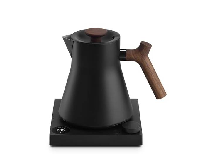 Fellow Corvo EKG Electric Kettle - Pour-Over Teapot and Coffee Maker - EU, Matte Black with Walnut Handle - 0.9 Liters