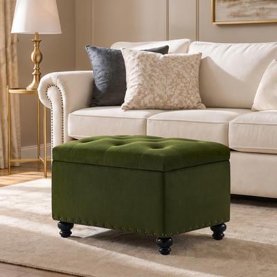 HUIMO Tufted Storage Ottoman Bench, Rectangular Footstool, Small Ottoman with Storage, Upholstered Button Tufted Ottoman Foot Rest