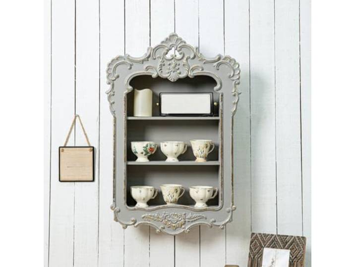 Wandregal im französischen Stil, dekoratives Wandboard aus Massivholz Vintage Design, Wandmontage, Platzsparend, Einfache Montage, Wohnzimmer Deko(Gray)