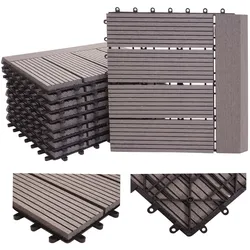 WPC Bodenfliese Sarthe + Abschluss, Holzoptik Balkon/Terrasse, 11x je 30x30cm = 1qm Premium ~ grau linear waagrecht