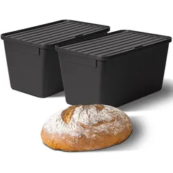 Novaliv 2x Brotkasten Plastik mit Deckel 32x20x16,5cm Dose für Brot Brotkasten Kunststoff Aufbewahrungsbox Brot Brötchenbox IDEAL als Gärbox Sauerteig Teigwanne mit Deckel für Brotteig