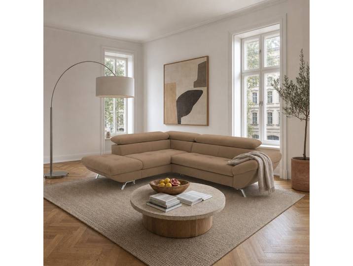 foamnova Ecksofa Breda, Ottomane links oder rechts, B 255 cm, 4 Sitzplätze, Klappbare Kopfstützen bis 88 cm, 4 Sitzplätze, schadstoffarm