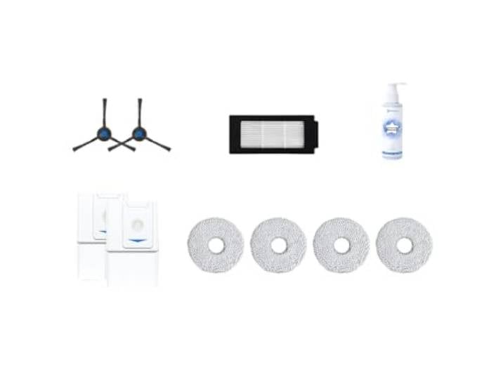 ECOVACS Set de Remplacement Premium\, 2*brosses latérales\, 2*filtres Haute Performance\, 2*Sacs à poussière\, 4 tampons de Lavage\, 1*Solution de Nettoyage (110ml) pour DEEBOT T30 Pro Omni / T30 Omni