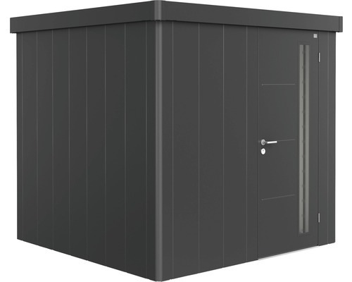 Biohort Neo, Metall-Holz-Schuppen, Einzelbild, Flachdach, Dunkelgrau Metallic, Sperrholz, Dunkelgrau Metallic