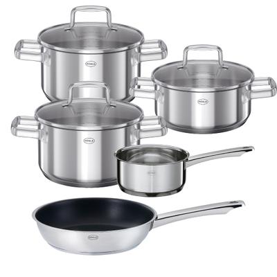Topf-Set RÖSLE "MOMENTS, 5-tlg. incl. Pfanne 28 cm", silberfarben, Töpfe