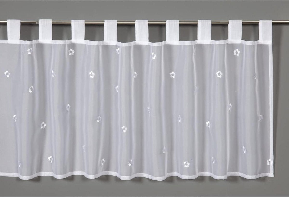 Wit Vitrage Gordijn met Bloemenprint - Transparante Raamdecoratie - 140 x 48 cm