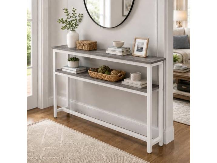 JSWHYBD Schmaler Konsolentisch 20 cm Tief, 2-Etagen Flur- & Sofatisch Platzsparender Flurtisch mit Ablage für Eingang, hinter Sofa, Wohnzimmer und kleine Räume(J,140x20x100cm)