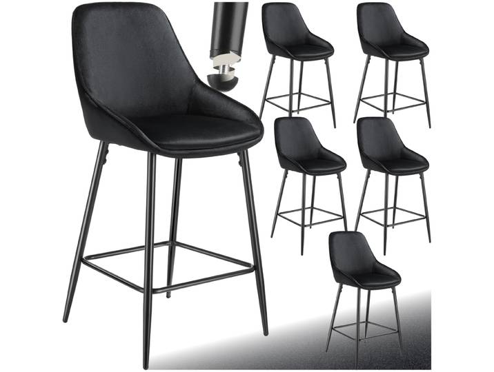 Thekenstuhl Siera mit Rückenlehne - Samtoptik schwarz/schwarz, 6er Set