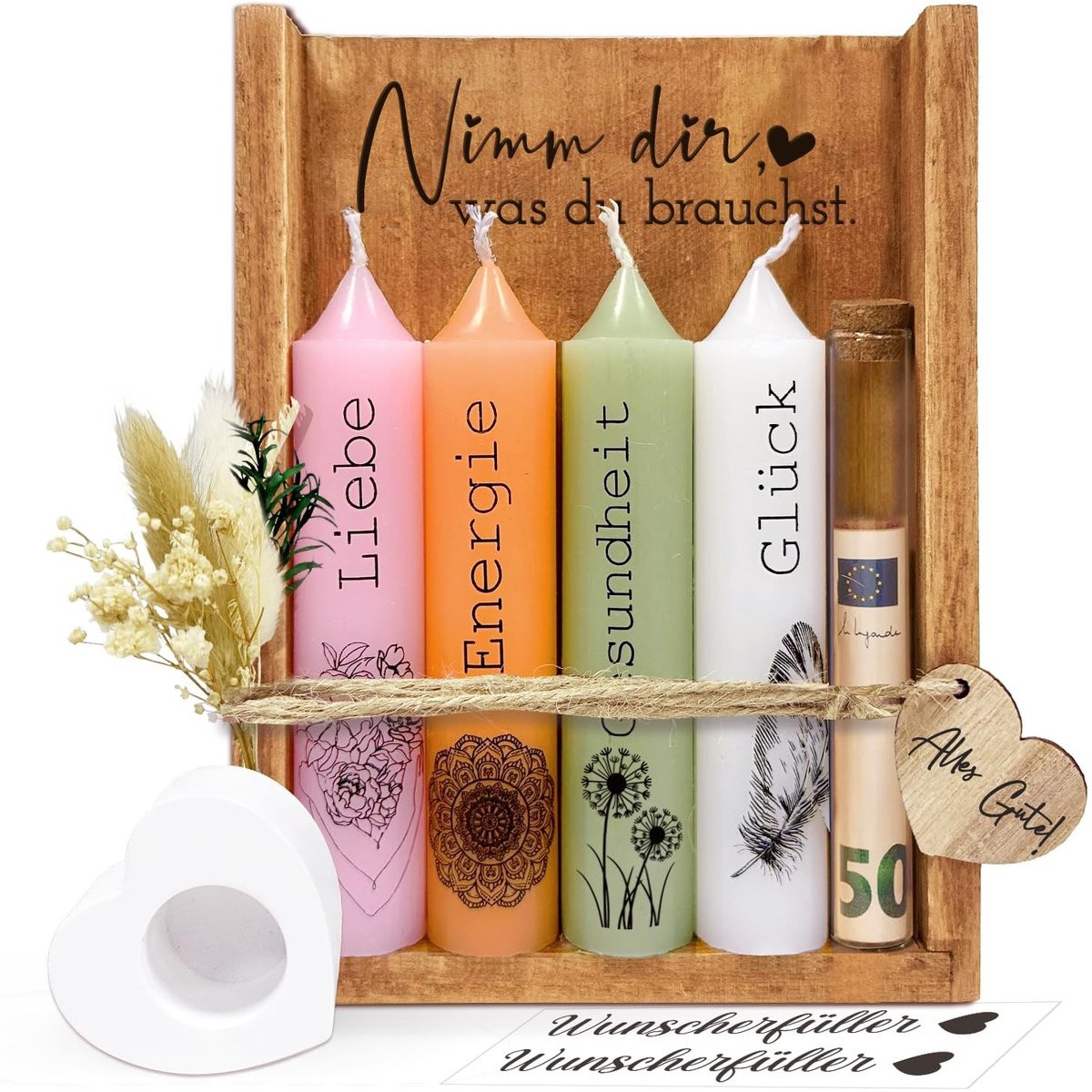 Elzusha Kaarsencadeauset Neem Wat Je Nodig Hebt met Houten Kist en Bloemen