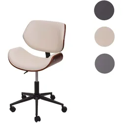 Bürostuhl HWC-G25, Drehstuhl Schreibtischstuhl, Bugholz Walnuss-Optik Retro drehbar höhenverstellbar MVG ~ creme