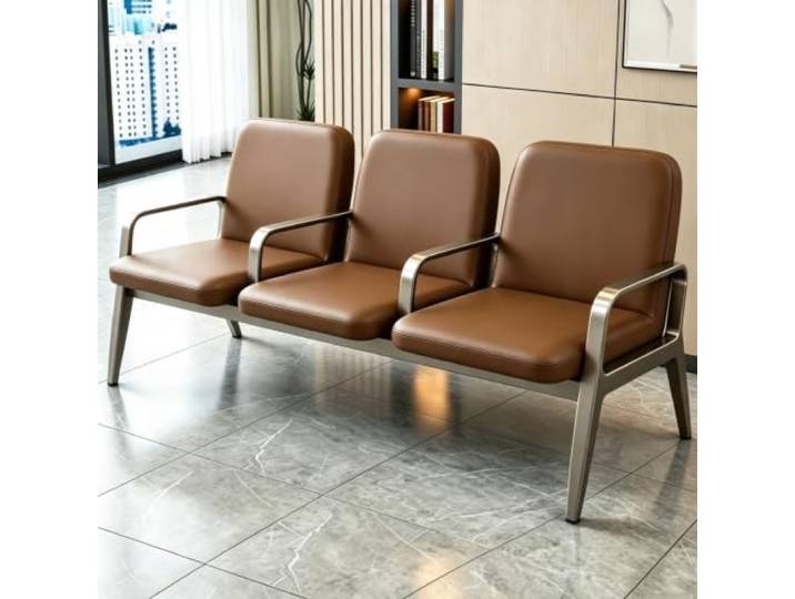 KCIOQLS Wartezimmerbank, Öffentliche Lobby-Sitzbank for Besucher Hochwertiges Lederpolster, Geeignet for Krankenhäuser, Hallen, Flughäfen(Brown,3-Seater)