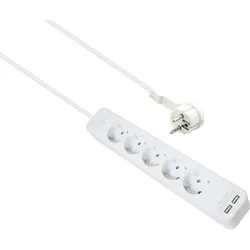 helos Steckdosenleiste ADVANCED, 5-fach, USB-Charger weiß, 1,5m, mit Schalter