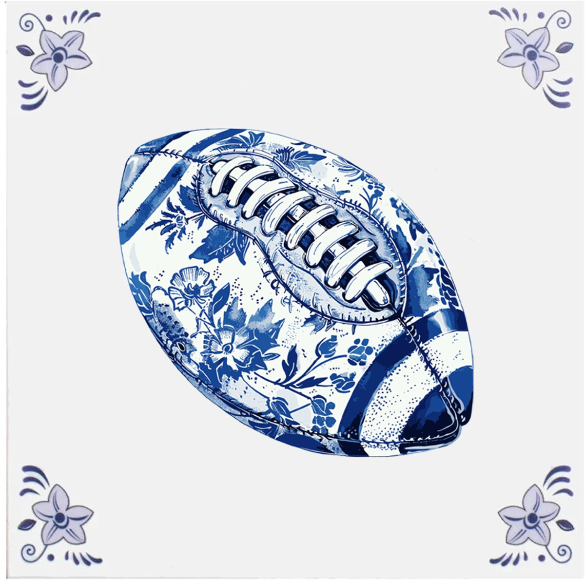Delfts blauw wandbord Rugbybal - Decoratieve wanddecoratie