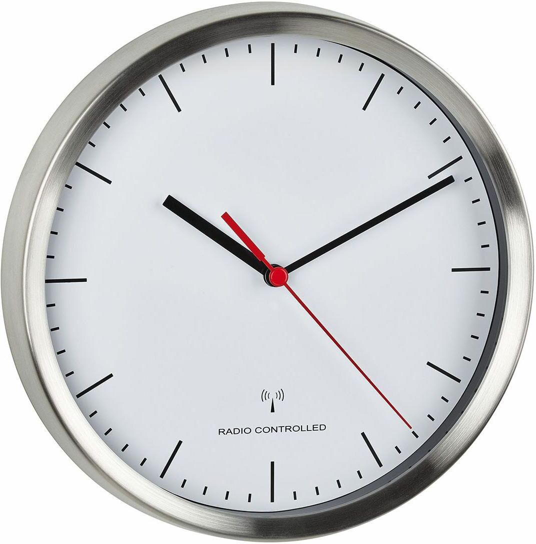 Funkwanduhr TFA DOSTMANN "TFA Dostmann mit Edels", bunt (silberfarben, weiß), Wanduhren, Ø 22cm, Funkwanduhr, T:4,5cm silberfarben, weiß Ø 22cm
